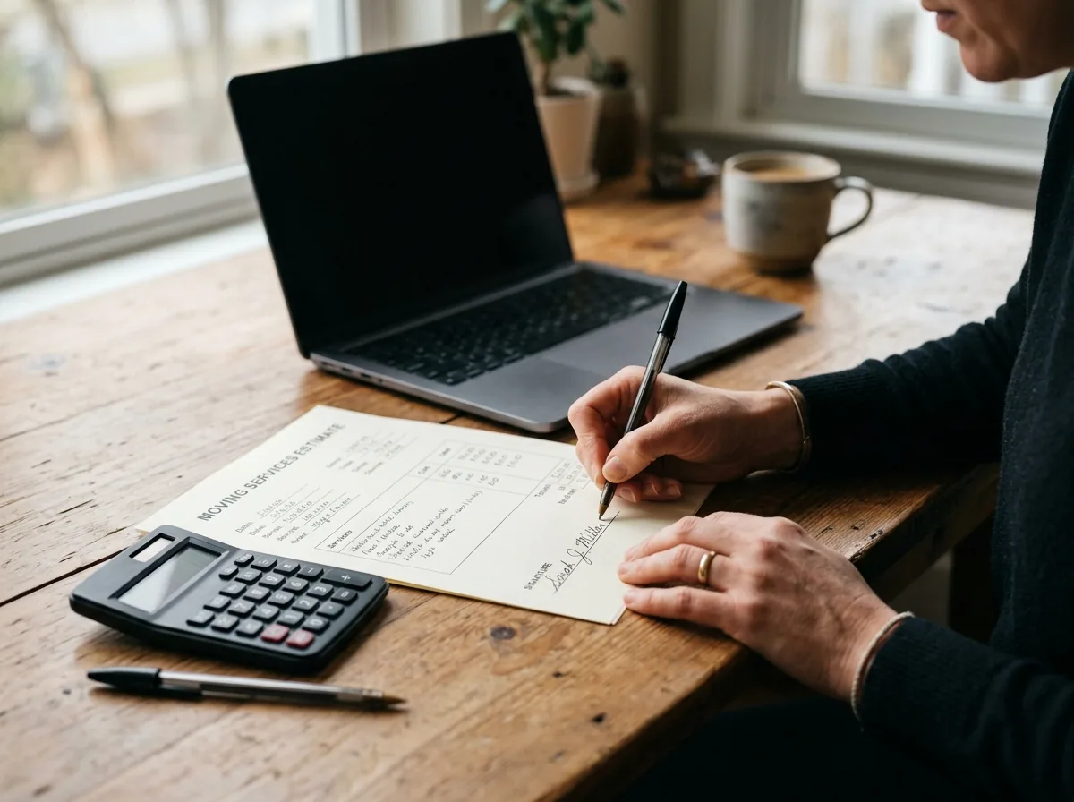 Reviewing and signing a moving company estimate document